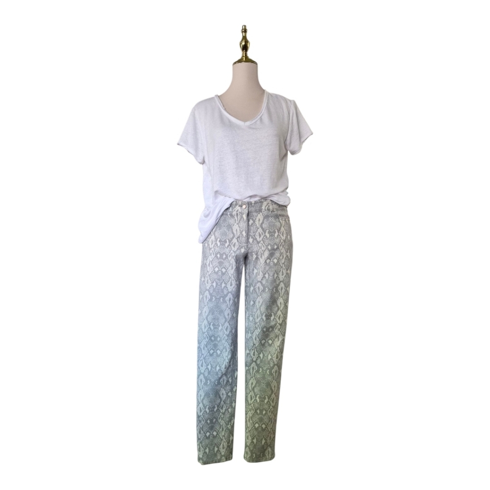 J.McLaughlin White Slub Tee Shirt M + Gray Snakeskin Print Pants 4 Outfit Set